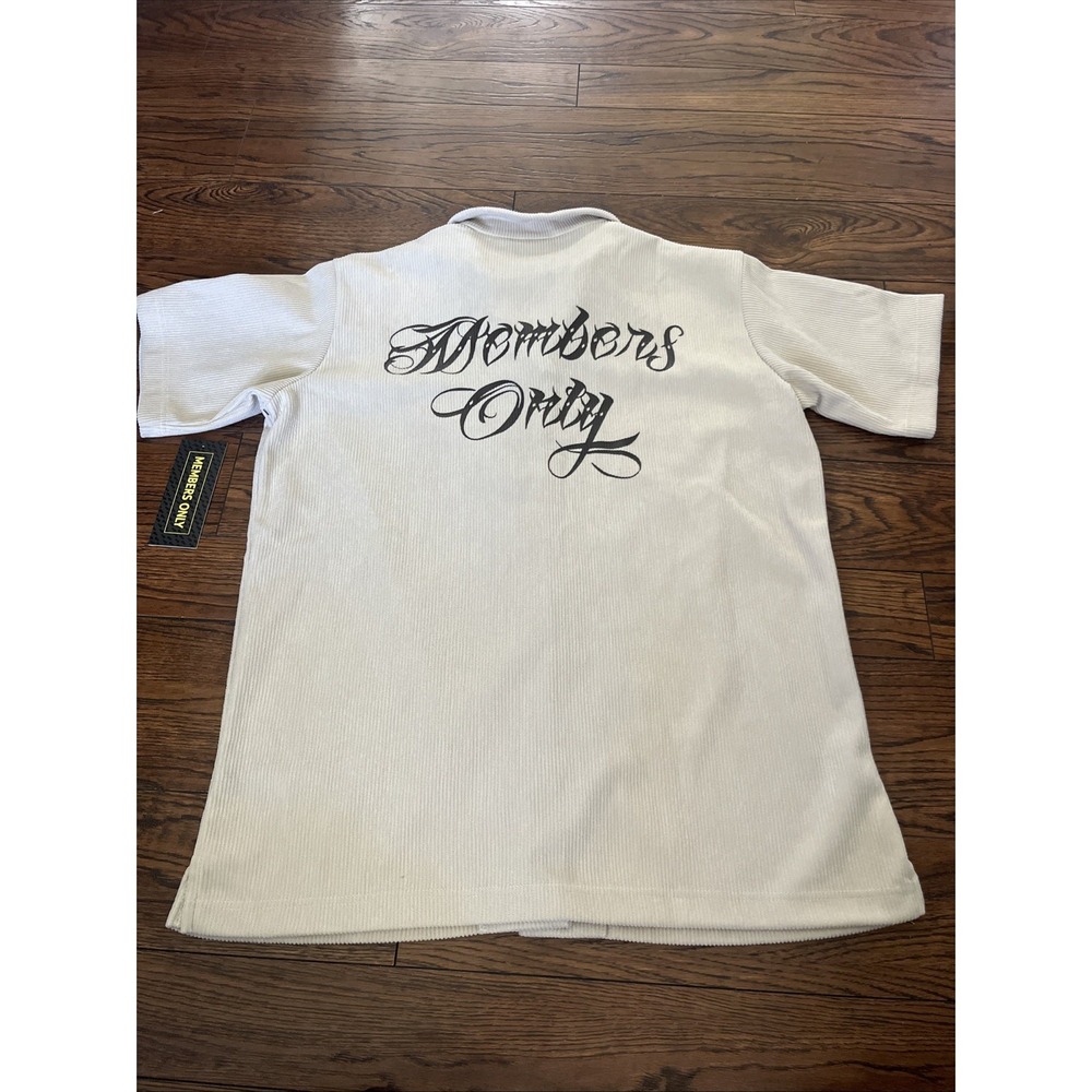 Members Only Button Up Short Sleeve Shirt Mens Large Corduroy Preppy Spell out